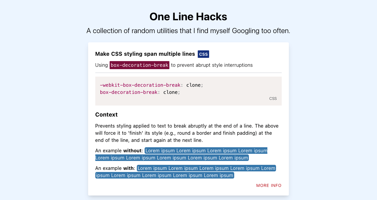 Project image for One Line Hacks